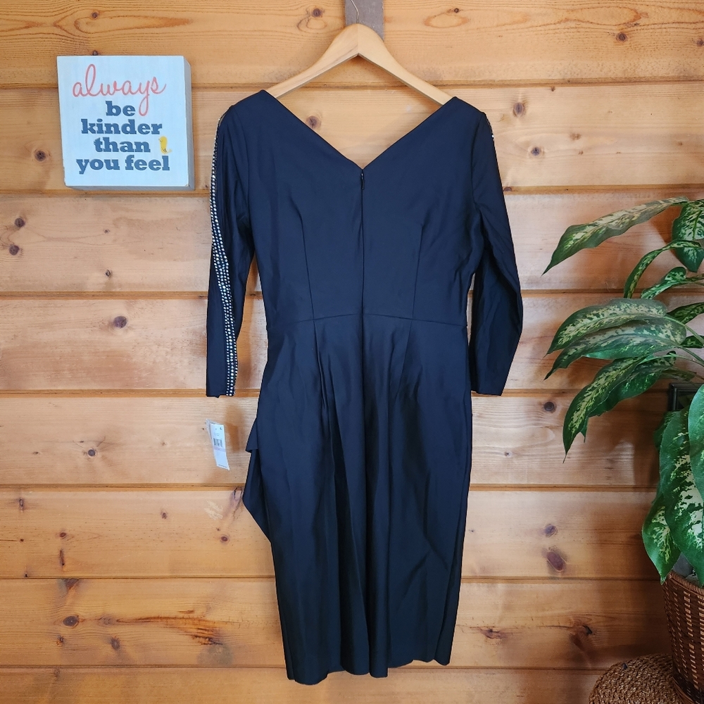 Alex Evenings 💜NWT 8134278 Embellished Surplice Wrap Dress Black Embellish Sz 6